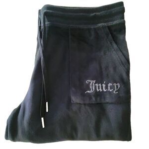 Juicy Couture Velour Pants Rhinestone Logo Women's Large, Black